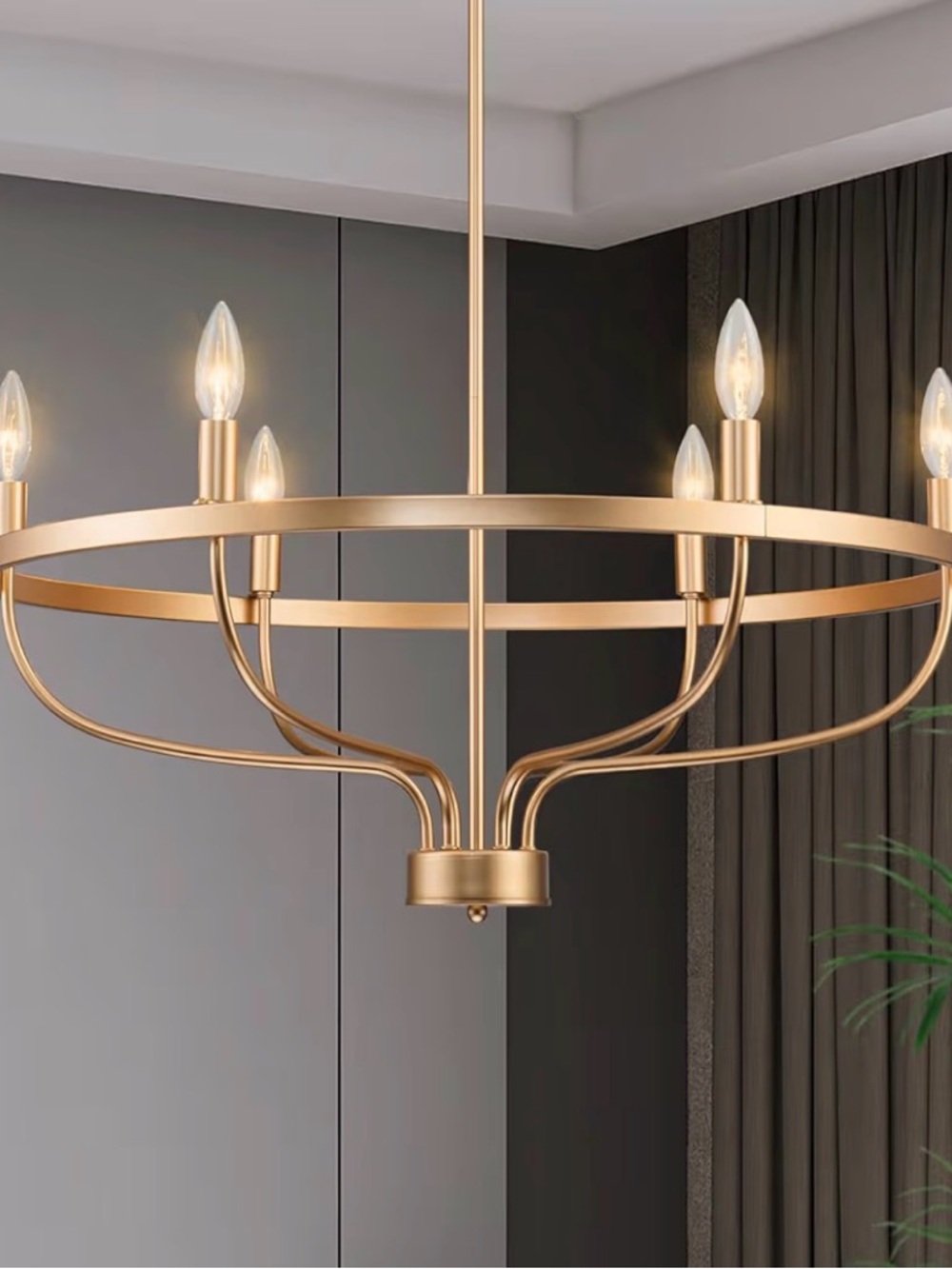6 Light Gold Chandelier Farmhouse Candle Dining Room Fixture NEW